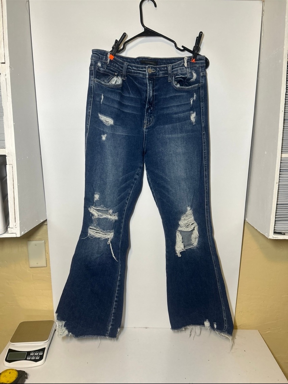 Women’s Distressed Dark Blue Flare Jeans flying monkey